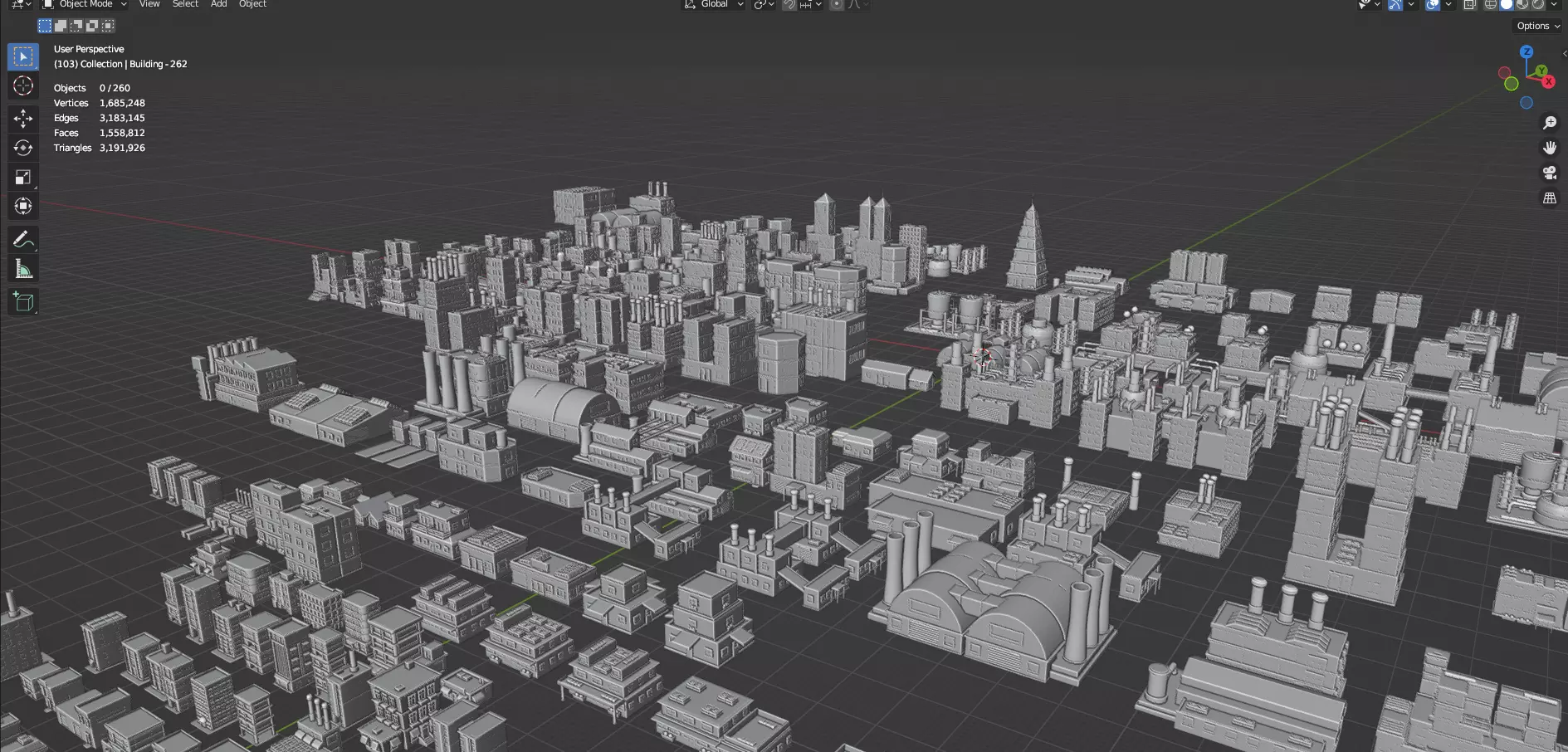 Low Poly City Buildings Pack Of 280 - Game Ready - Untextured Low-poly 3D model_79