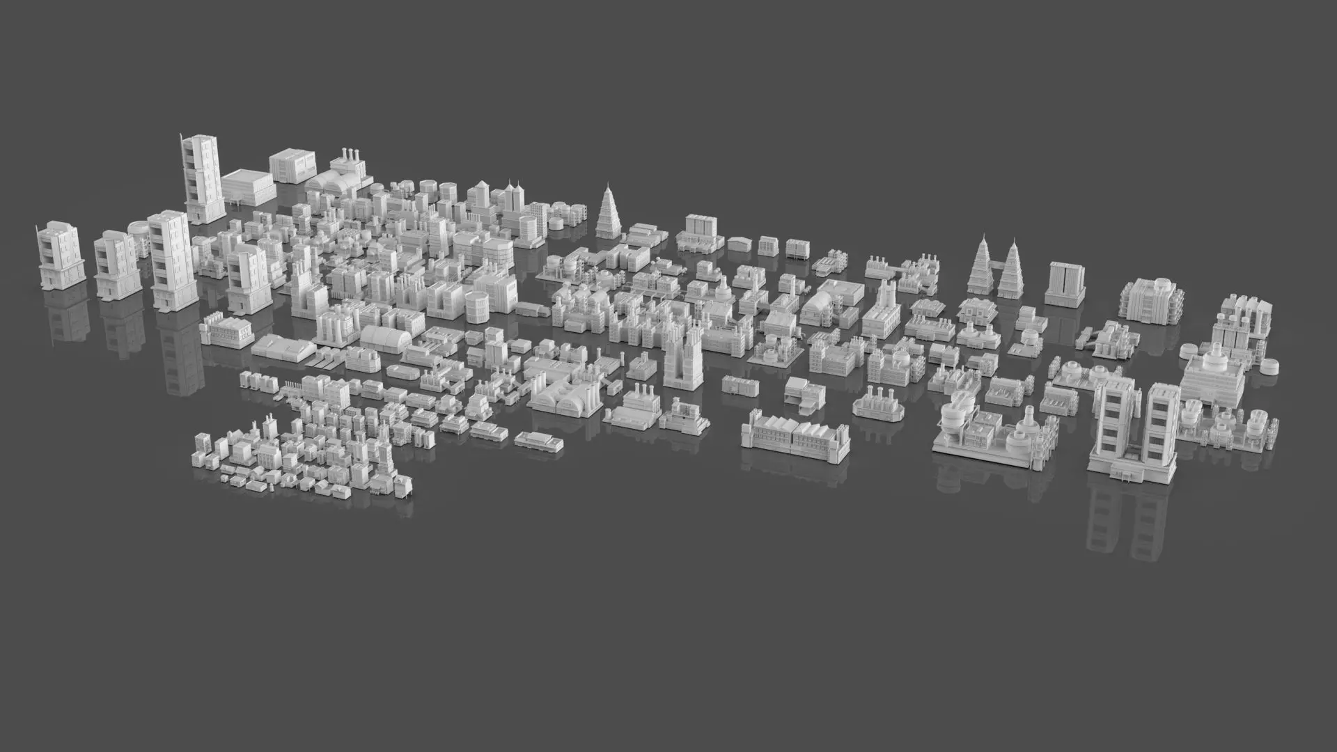 Low Poly City Buildings Pack Of 280 - Game Ready - Untextured Low-poly 3D model_72