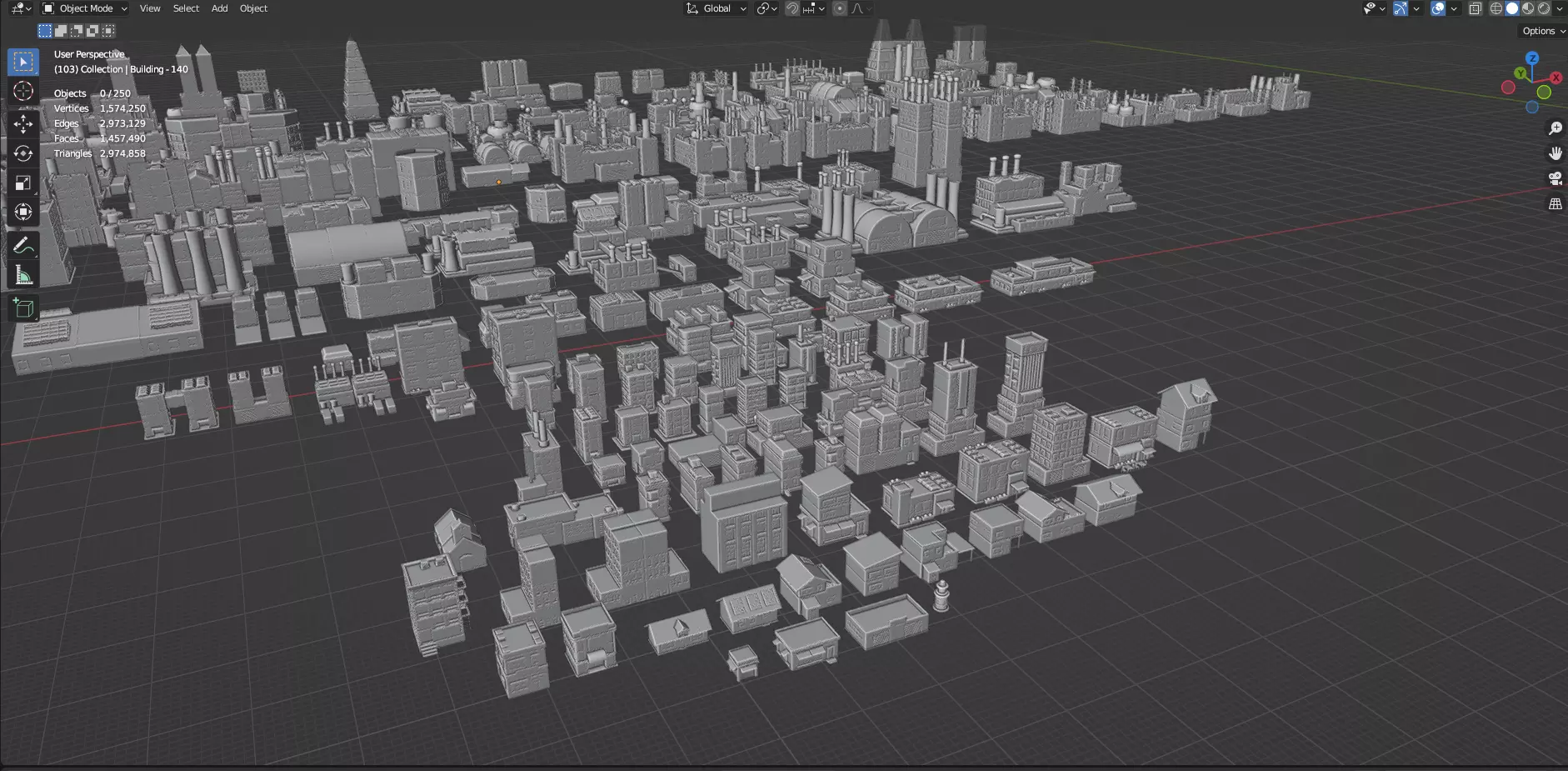 Low Poly City Buildings Pack Of 280 - Game Ready - Untextured Low-poly 3D model_117