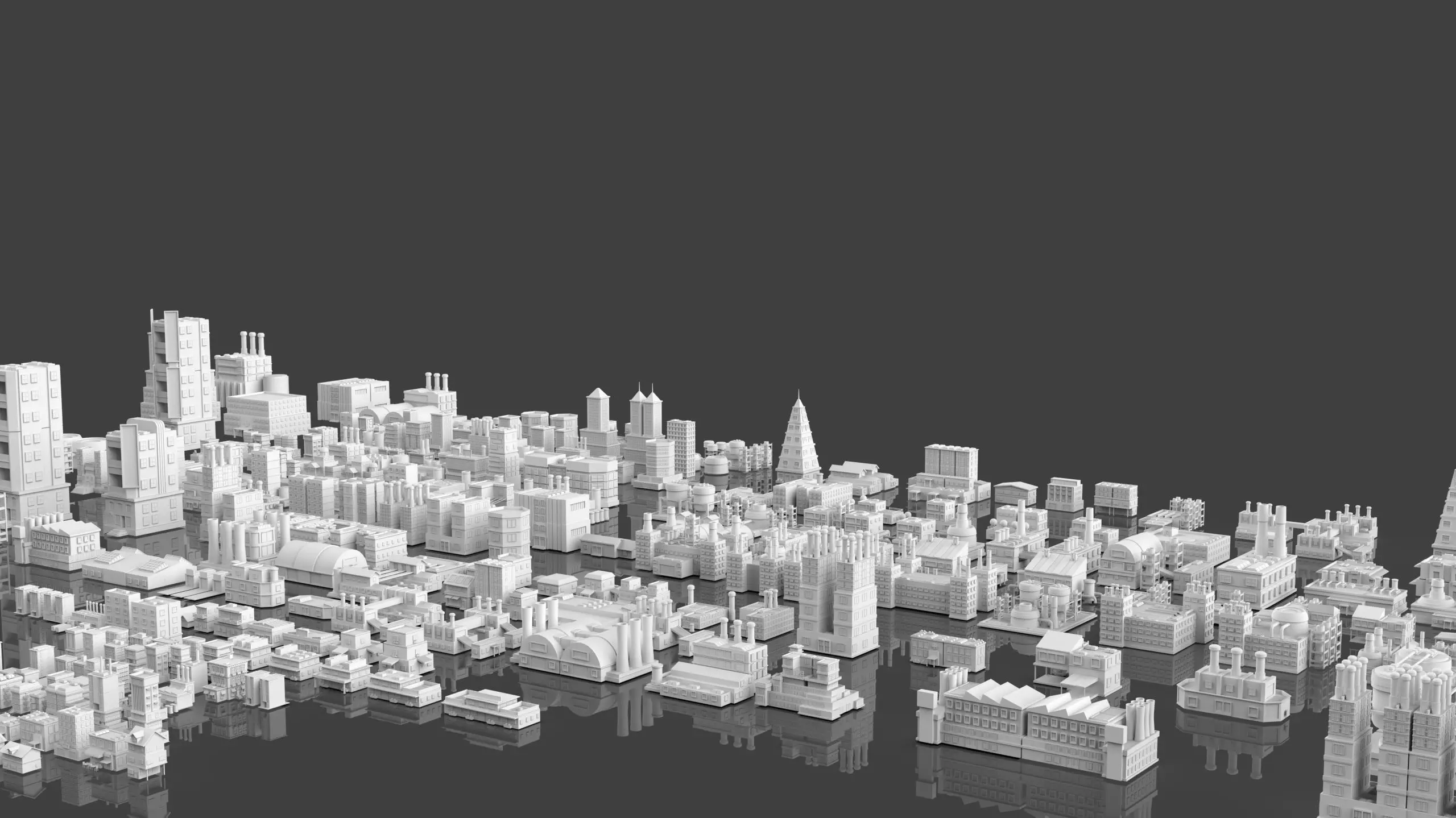 Low Poly City Buildings Pack Of 280 - Game Ready - Untextured Low-poly 3D model_8