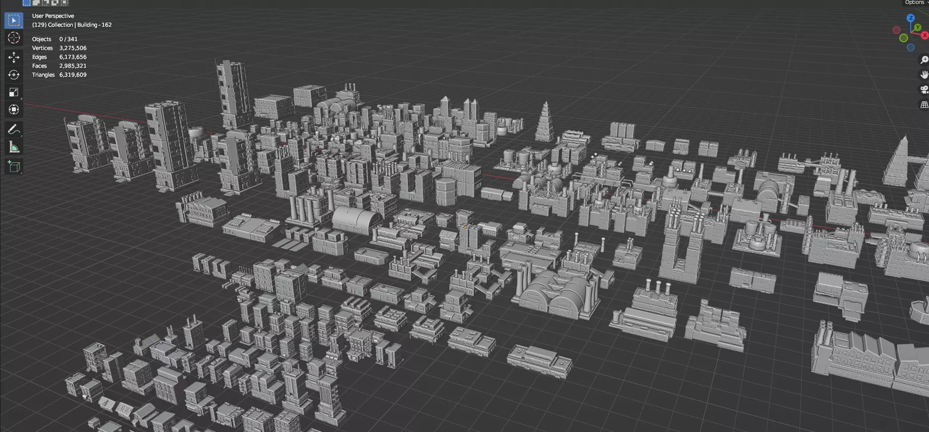 Low Poly City Buildings Pack Of 280 - Game Ready - Untextured Low-poly 3D model_65