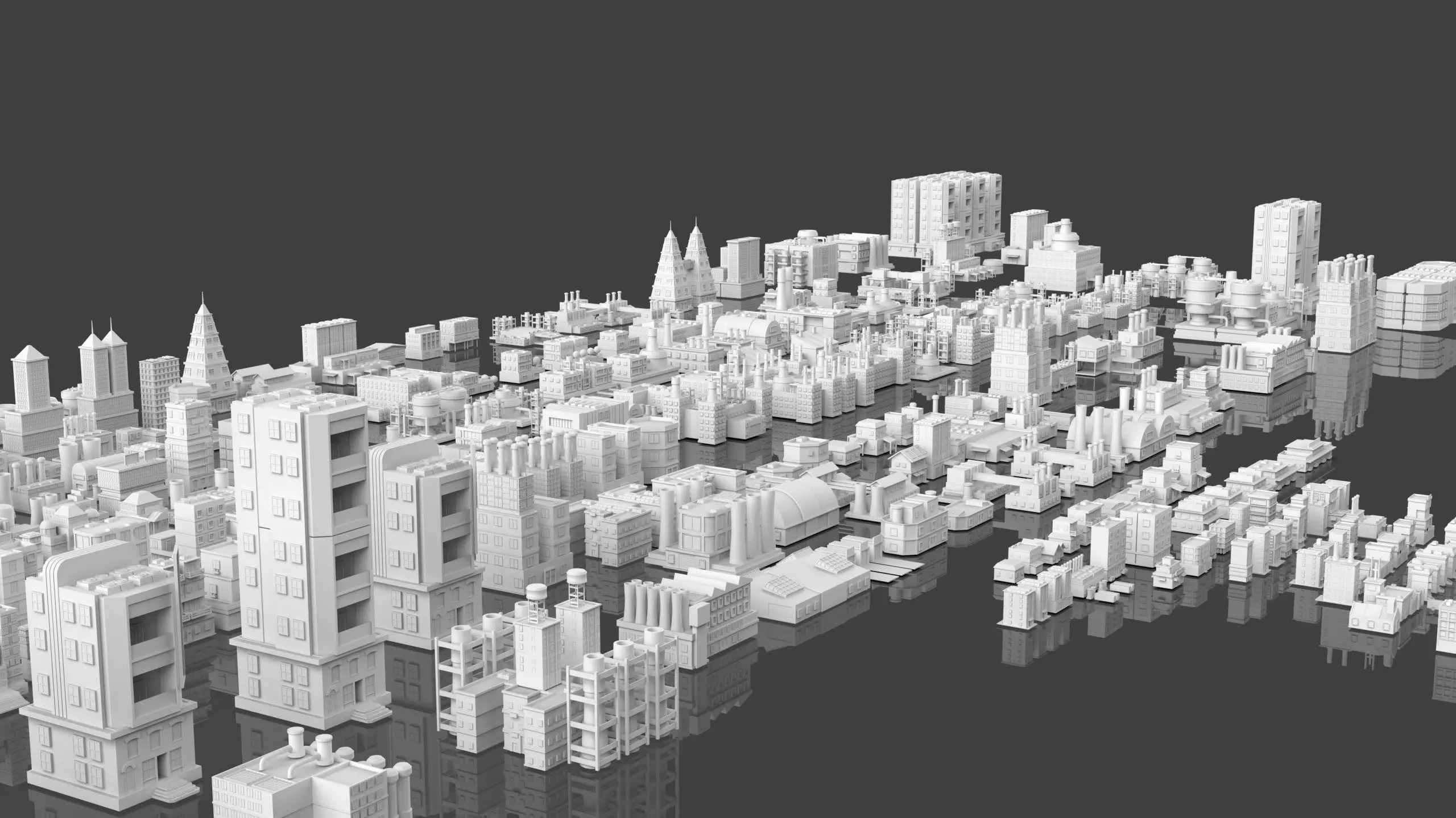Low Poly City Buildings Pack Of 280 - Game Ready - Untextured Low-poly 3D model_7