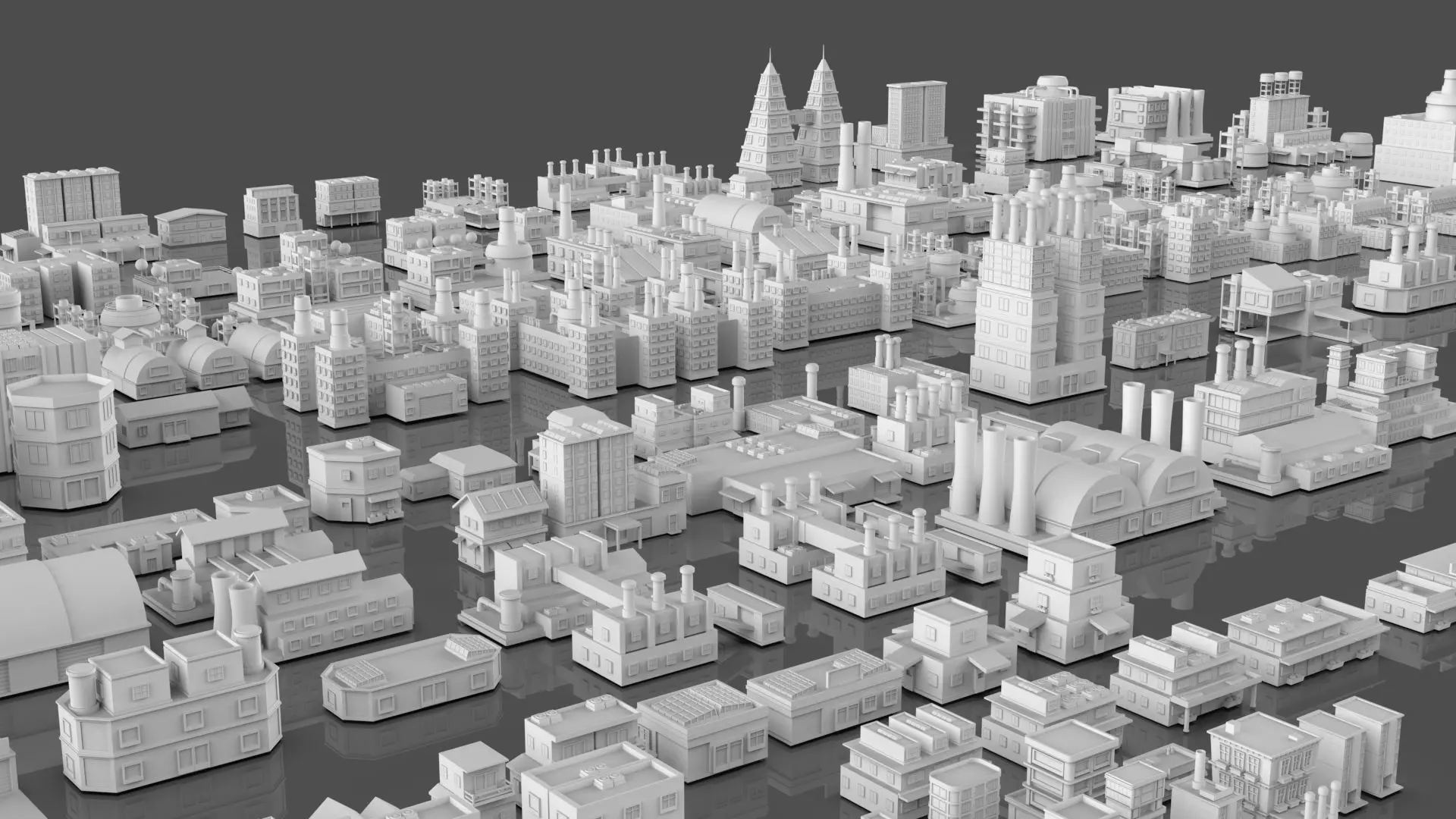 Low Poly City Buildings Pack Of 280 - Game Ready - Untextured Low-poly 3D model_70