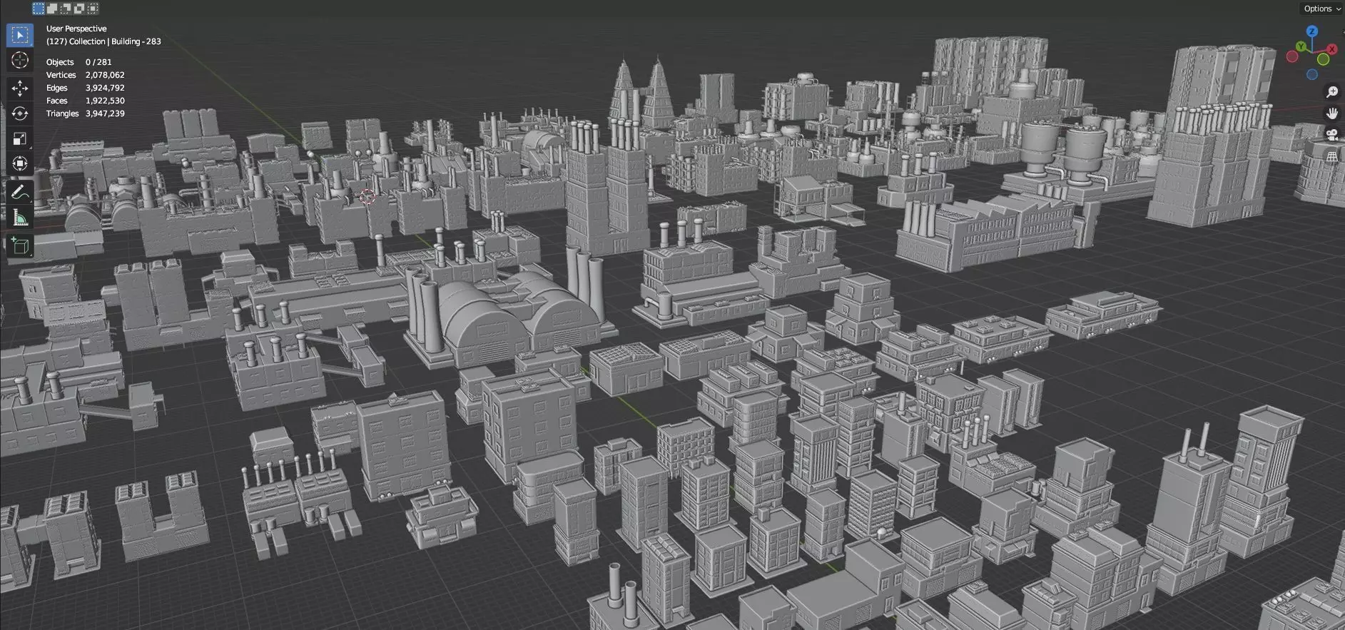 Low Poly City Buildings Pack Of 280 - Game Ready - Untextured Low-poly 3D model_77
