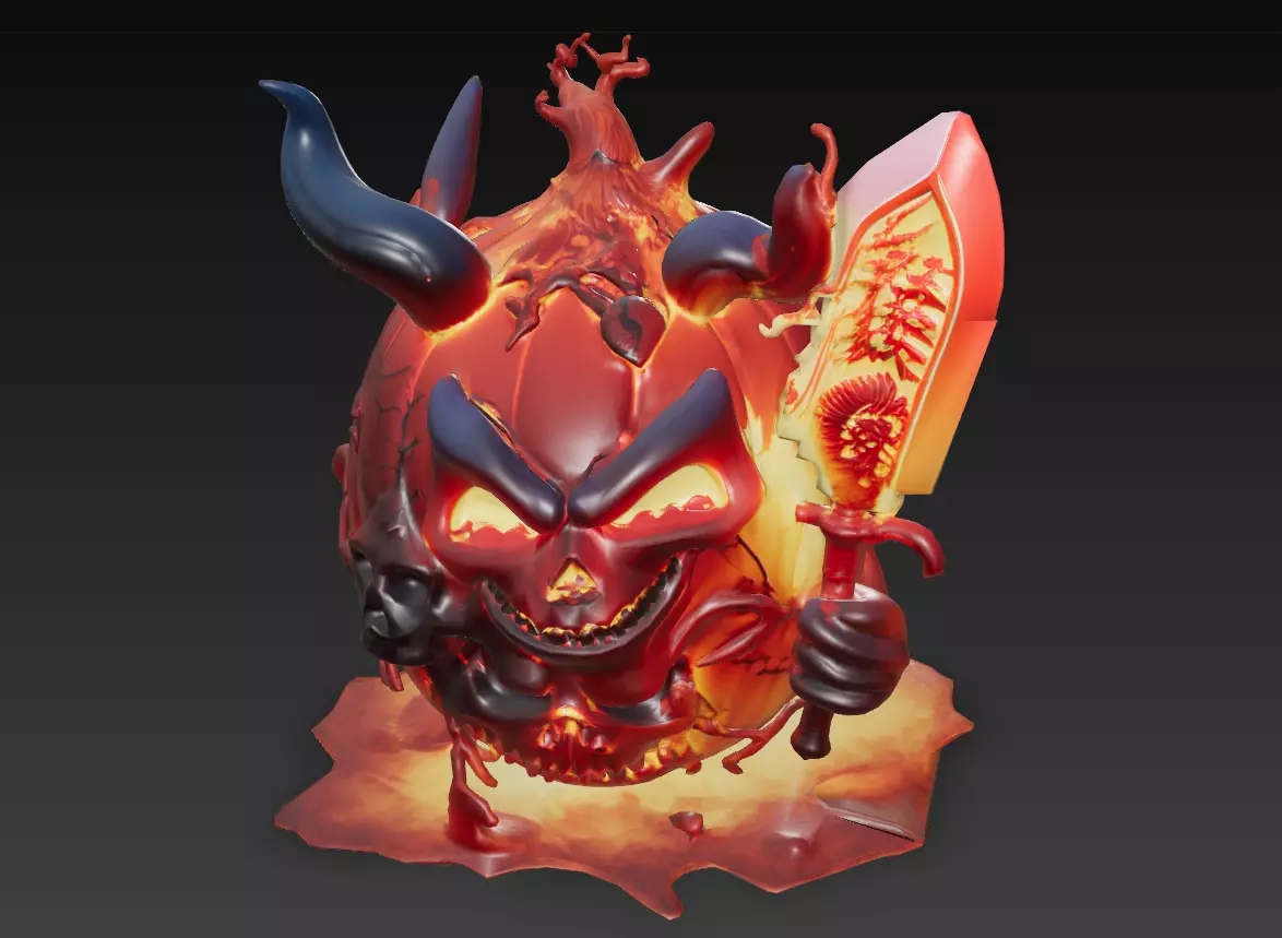 Infernal Pumpkin Lord - Low Poly Stylized Halloween Demon 10K Low-poly 3D model_5