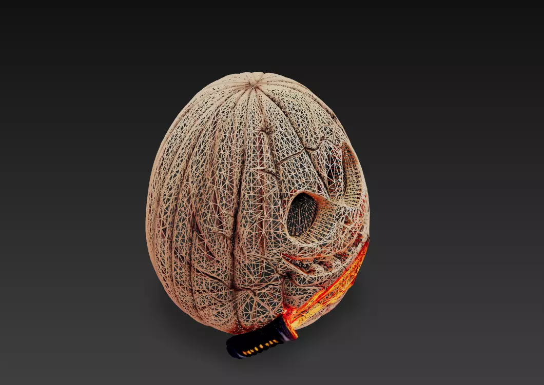 Wirebound Pumpkin - Low Poly Stylized Halloween Prop 10K Low-poly 3D model_4