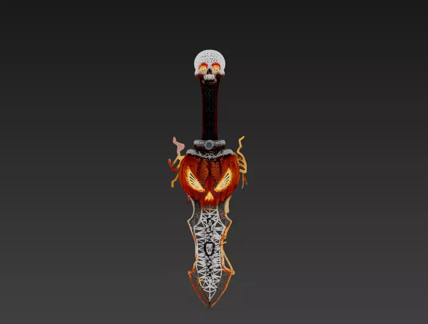 Pumpkin Reaper Dagger - Low Poly Stylized Halloween Blade 10K Low-poly 3D model_0