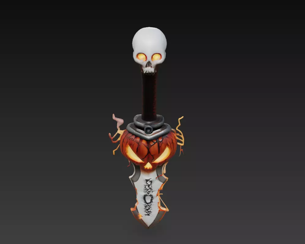 Pumpkin Reaper Dagger - Low Poly Stylized Halloween Blade 10K Low-poly 3D model_6