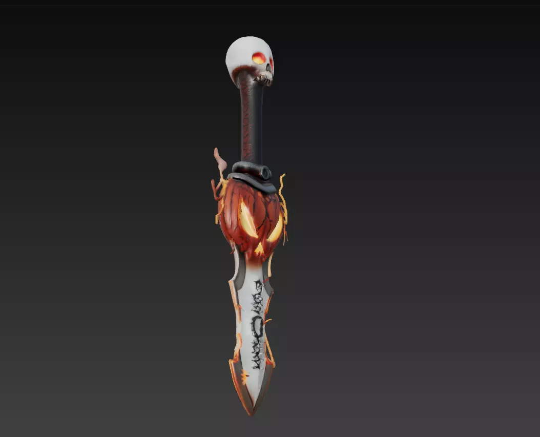 Pumpkin Reaper Dagger - Low Poly Stylized Halloween Blade 10K Low-poly 3D model_8