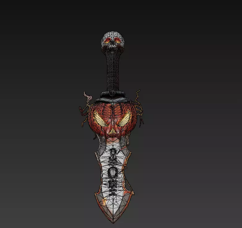 Pumpkin Reaper Dagger - Low Poly Stylized Halloween Blade 10K Low-poly 3D model_3
