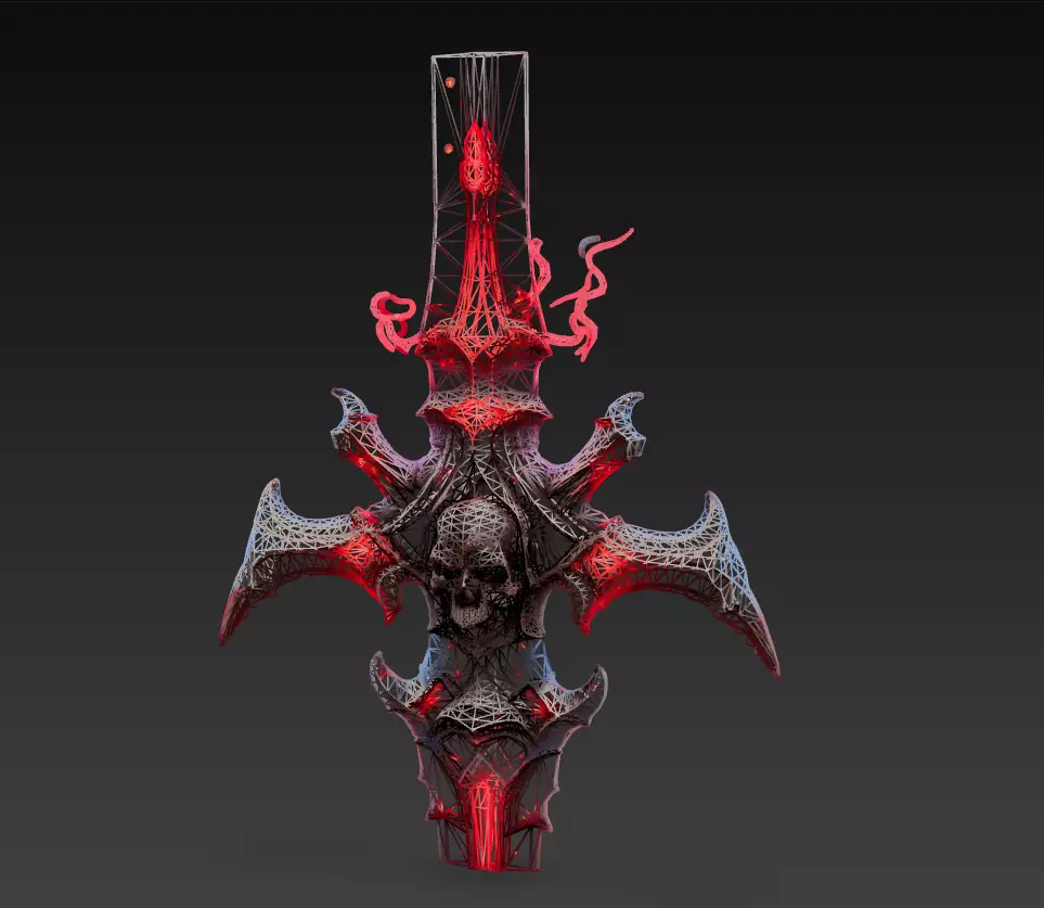 Crimson Necroblade - Bloodbound Gothic Sword 3D Model Low-poly 3D model_0