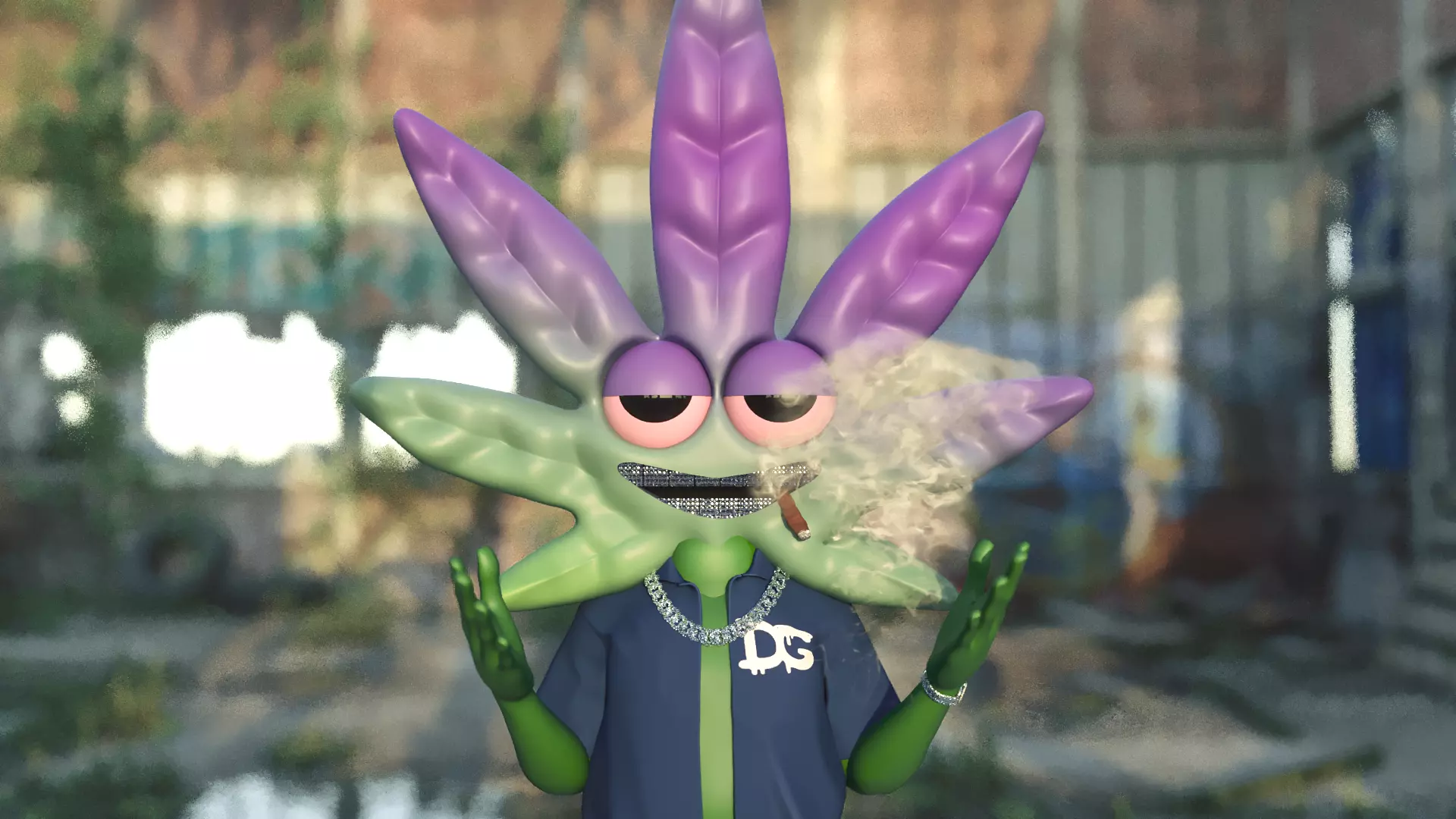 Cartoon Weed Head 3D model_2