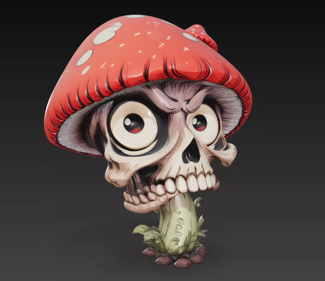 Shroom Reaper - Cursed Mushroom Skull Sculpture 3D print model_2