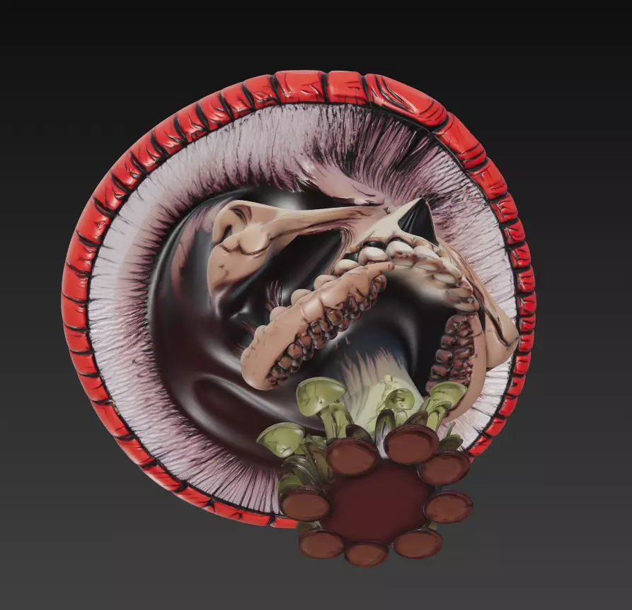 Shroom Reaper - Cursed Mushroom Skull Sculpture 3D print model_3