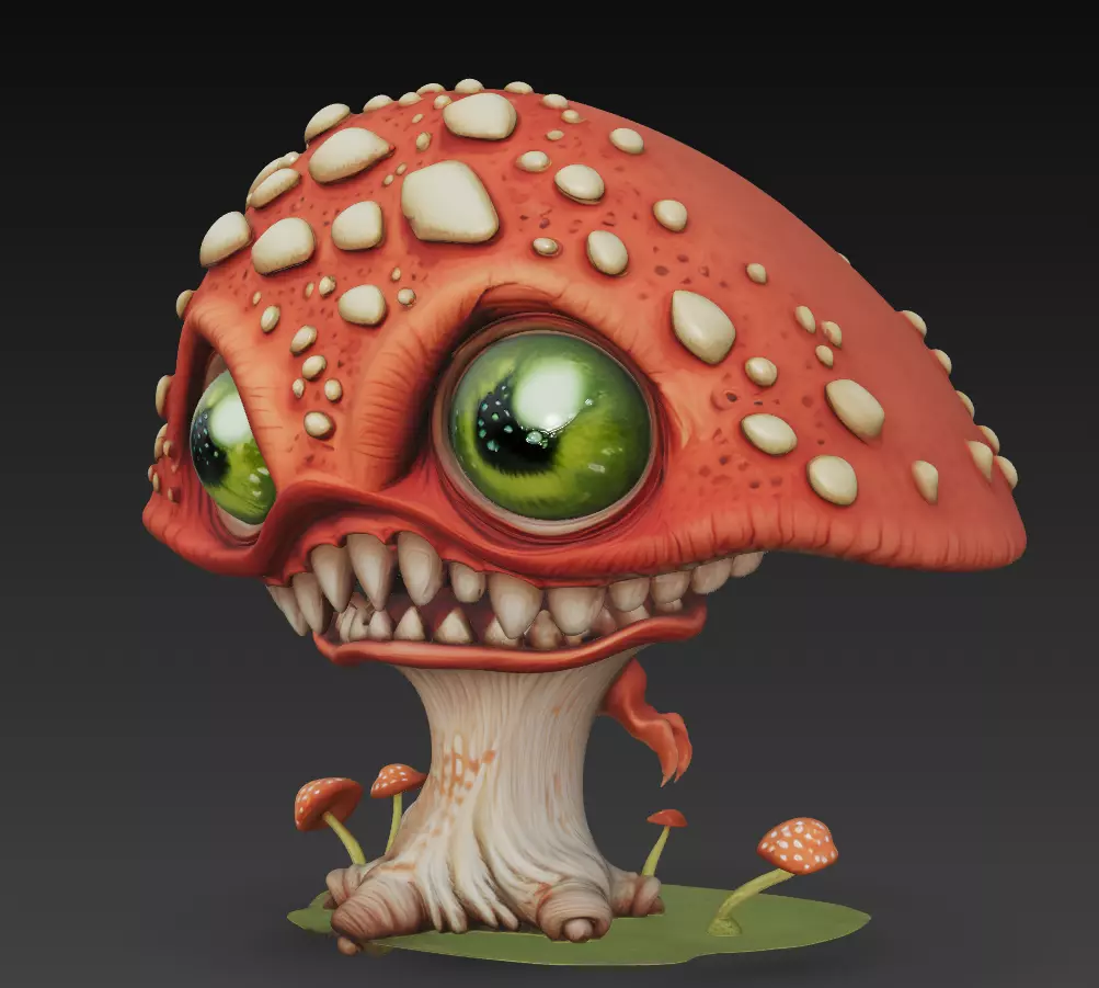 Fungus Fiend - Stylized Mushroom Monster Sculpture 3D print model_3