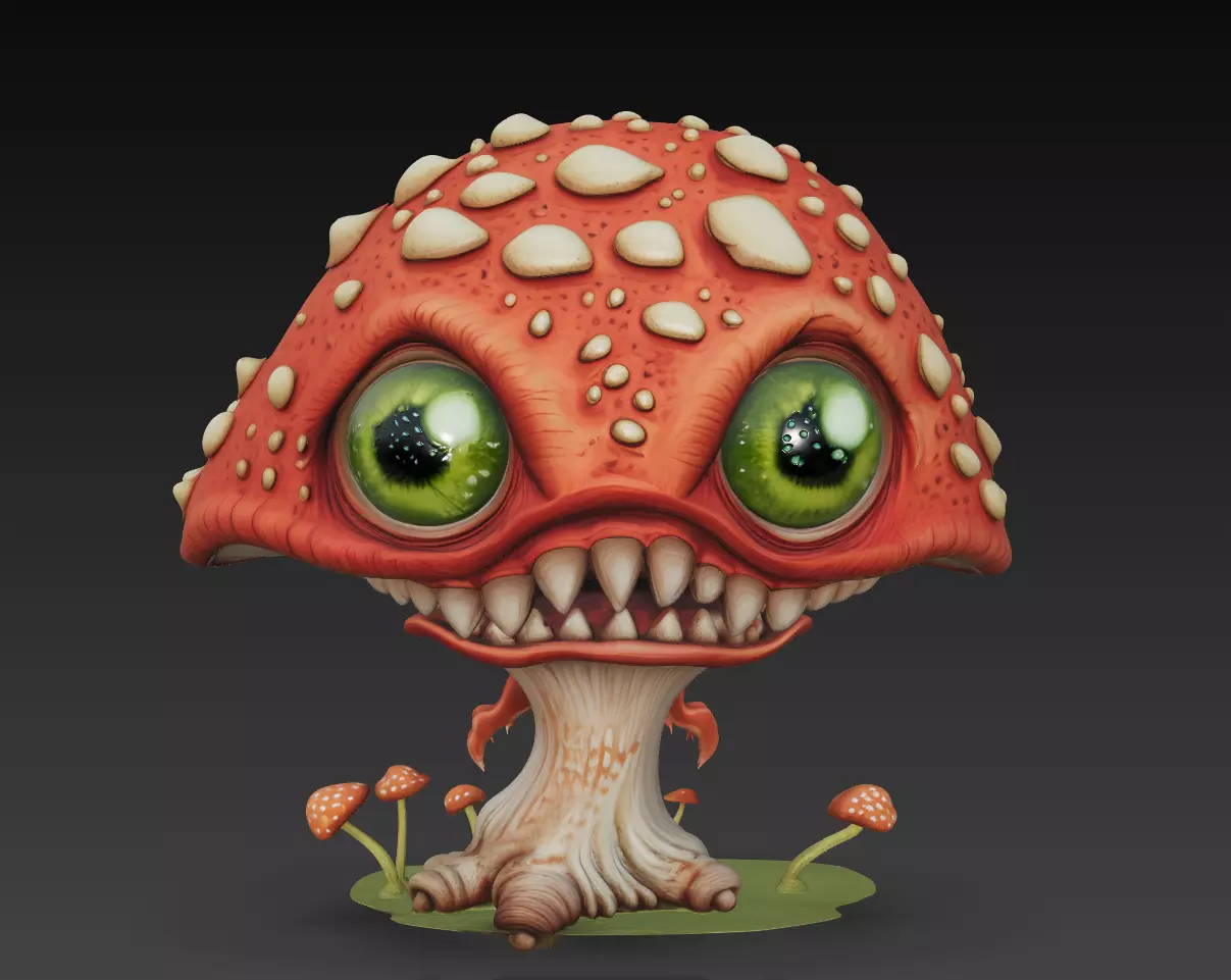 Fungus Fiend - Stylized Mushroom Monster Sculpture 3D print model_2