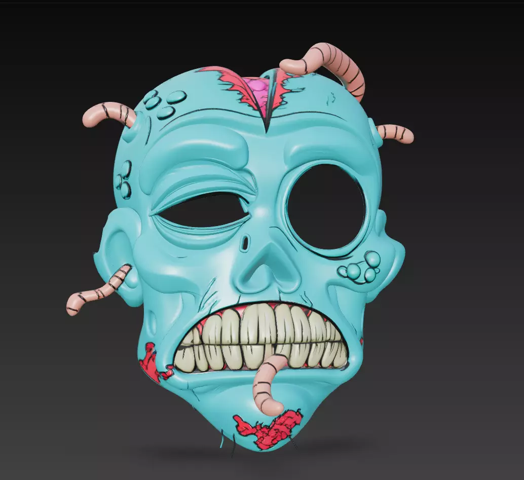 Worm-Infested Zombie Head - Stylized Horror 3D Model 3D print model_1