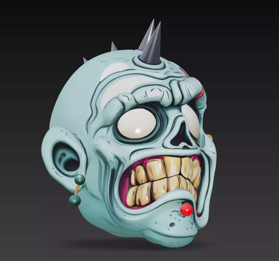 Punk Zombie Head - Stylized Horror 3D Model 3D print model_4