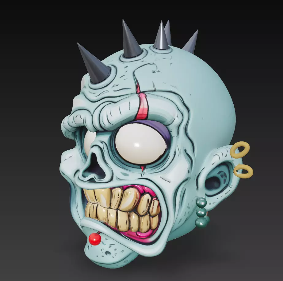 Punk Zombie Head - Stylized Horror 3D Model 3D print model_2