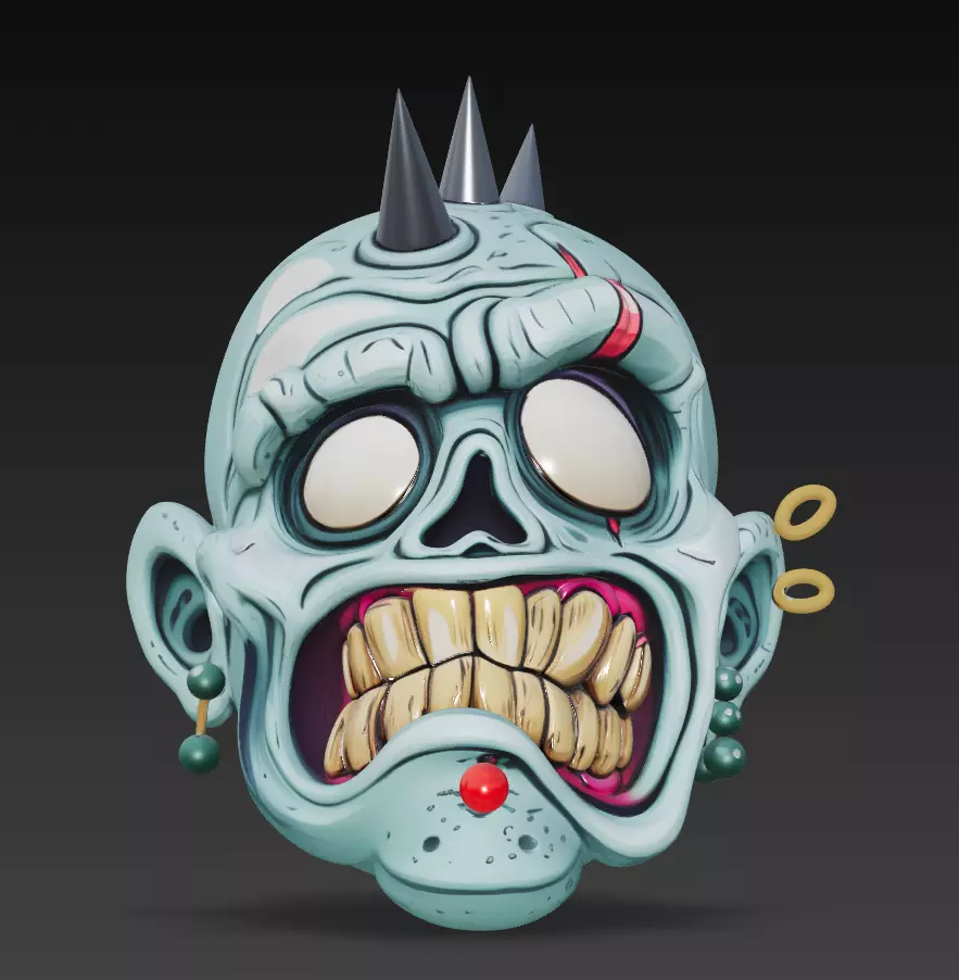 Punk Zombie Head - Stylized Horror 3D Model 3D print model_1