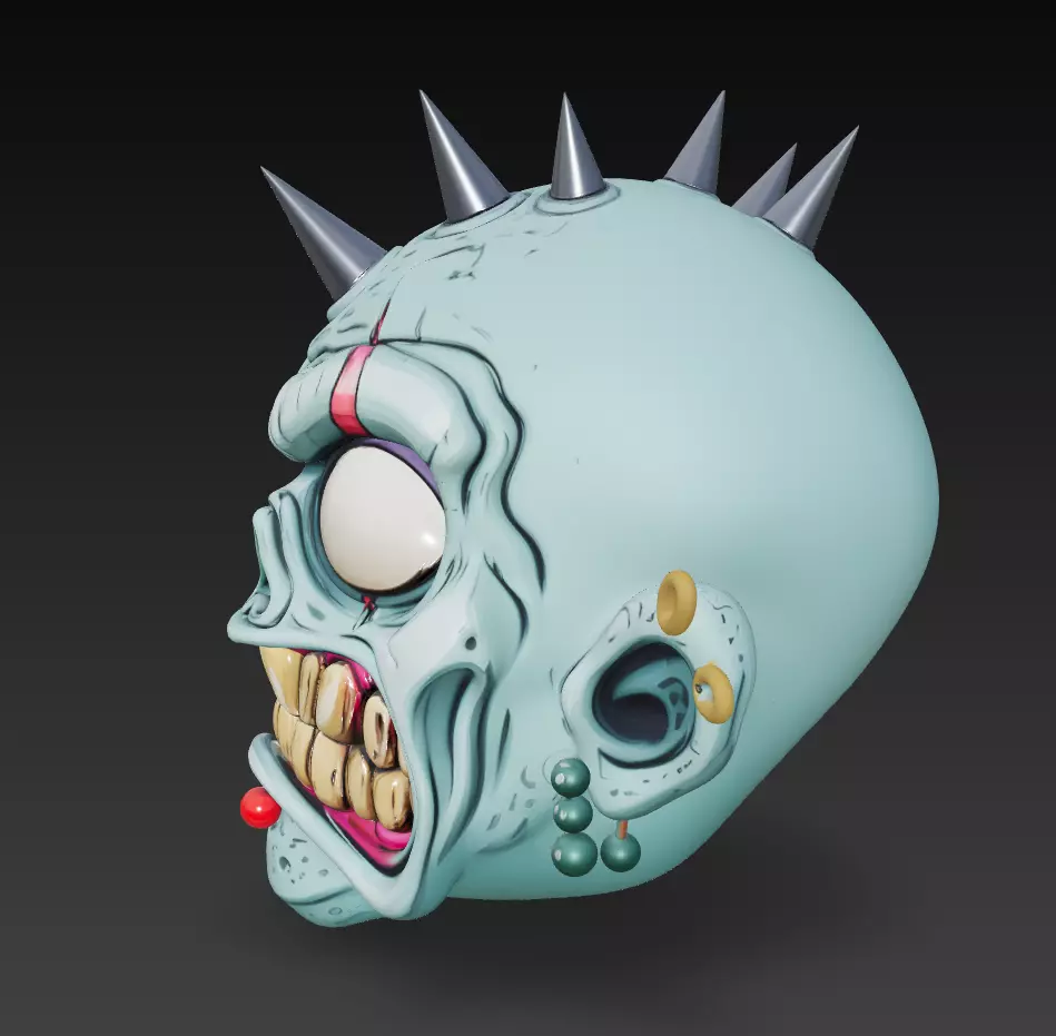 Punk Zombie Head - Stylized Horror 3D Model 3D print model_3