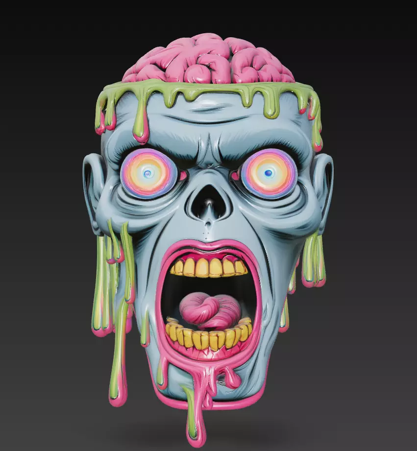 Melting Zombie Head - Stylized Horror 3D Model 3D print model_2