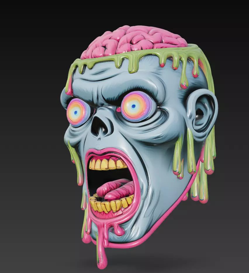 Melting Zombie Head - Stylized Horror 3D Model 3D print model_3