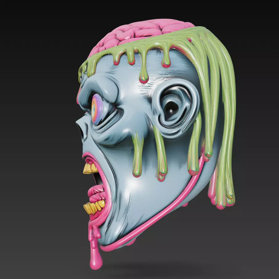 Melting Zombie Head - Stylized Horror 3D Model 3D print model_4