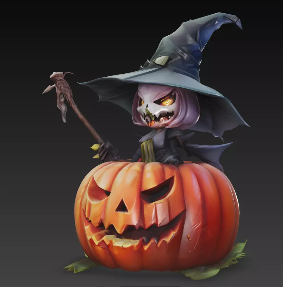 Pumpkin Witch Sculpture - Halloween 3D Character Model 3D print model_3