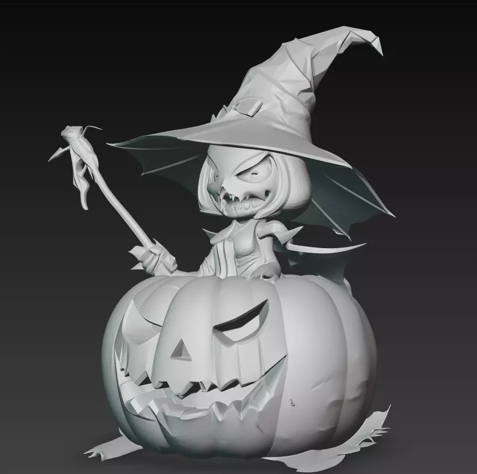 Pumpkin Witch Sculpture - Halloween 3D Character Model 3D print model_5
