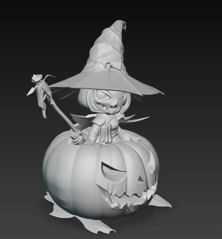 Pumpkin Witch Sculpture - Halloween 3D Character Model 3D print model_7