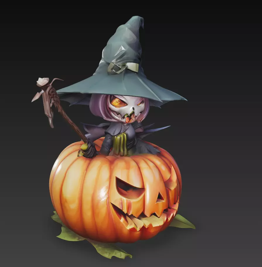 Pumpkin Witch Sculpture - Halloween 3D Character Model 3D print model_2