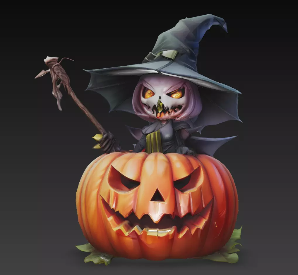 Pumpkin Witch Sculpture - Halloween 3D Character Model 3D print model_1
