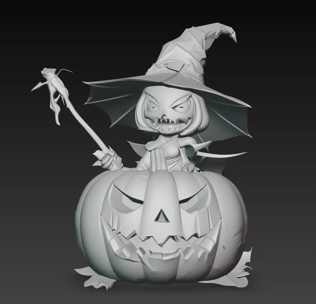 Pumpkin Witch Sculpture - Halloween 3D Character Model 3D print model_6