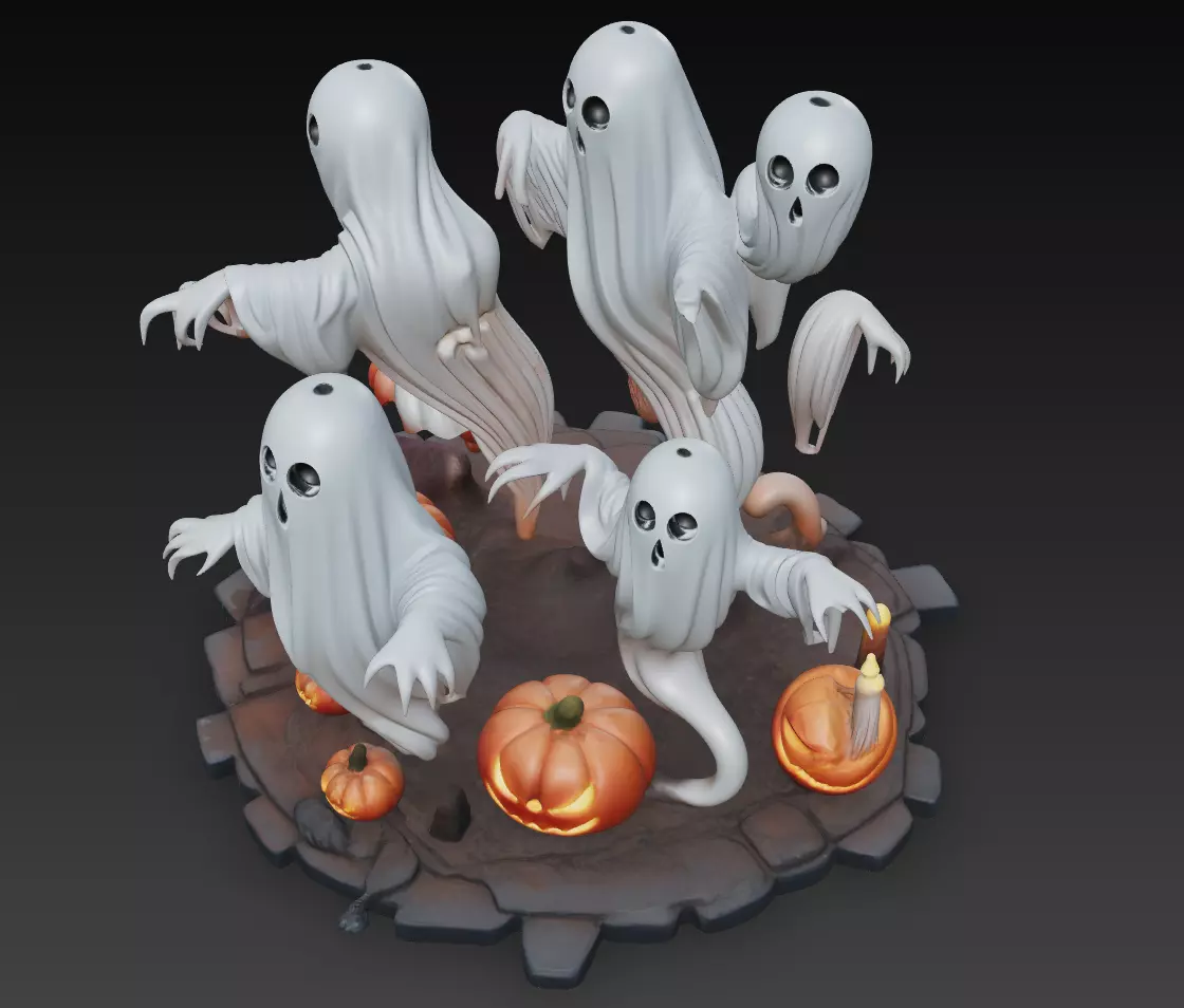 Haunted Pumpkin Ghosts - Halloween 3D Sculpture 3D print model_3