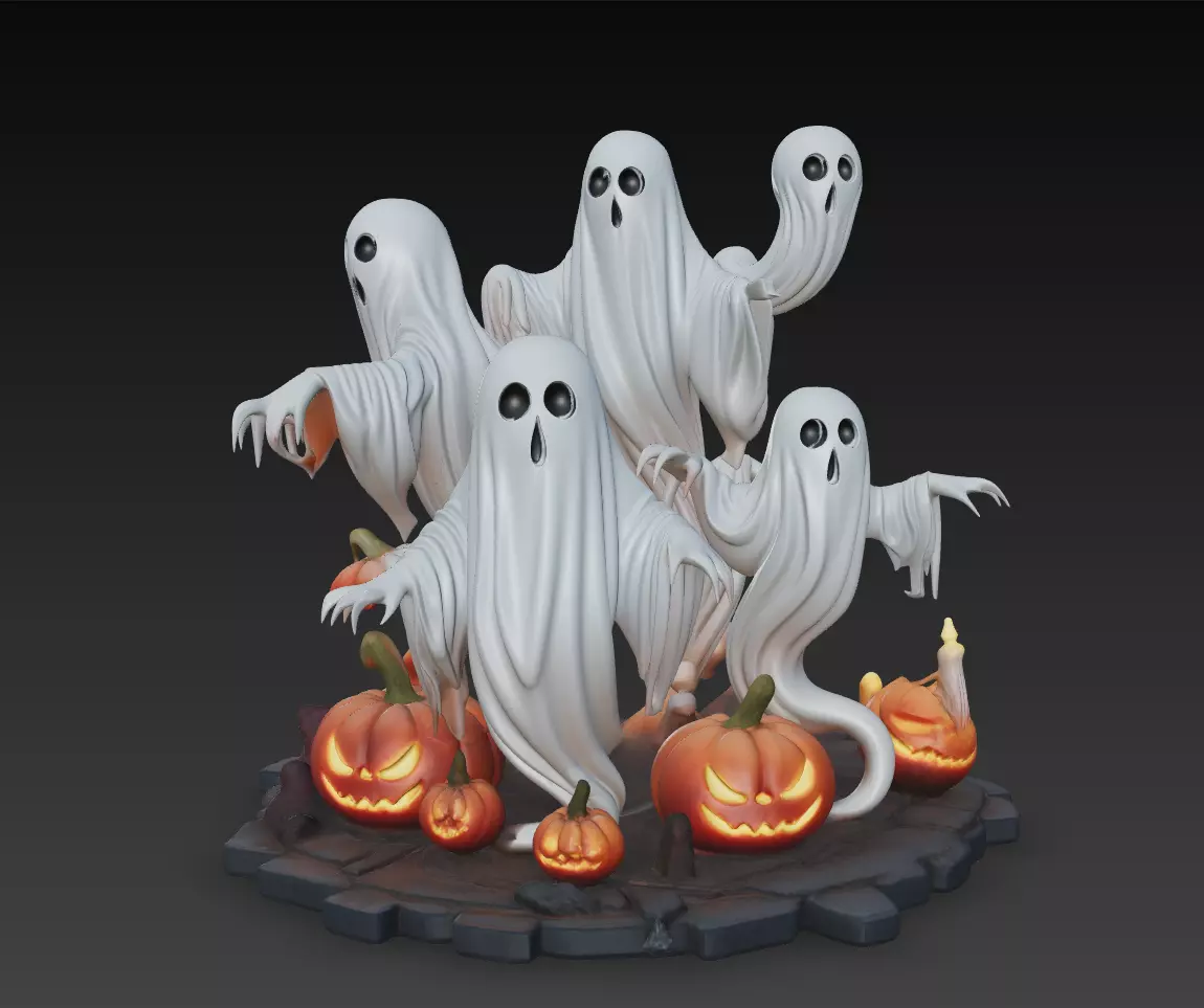 Haunted Pumpkin Ghosts - Halloween 3D Sculpture 3D print model_1
