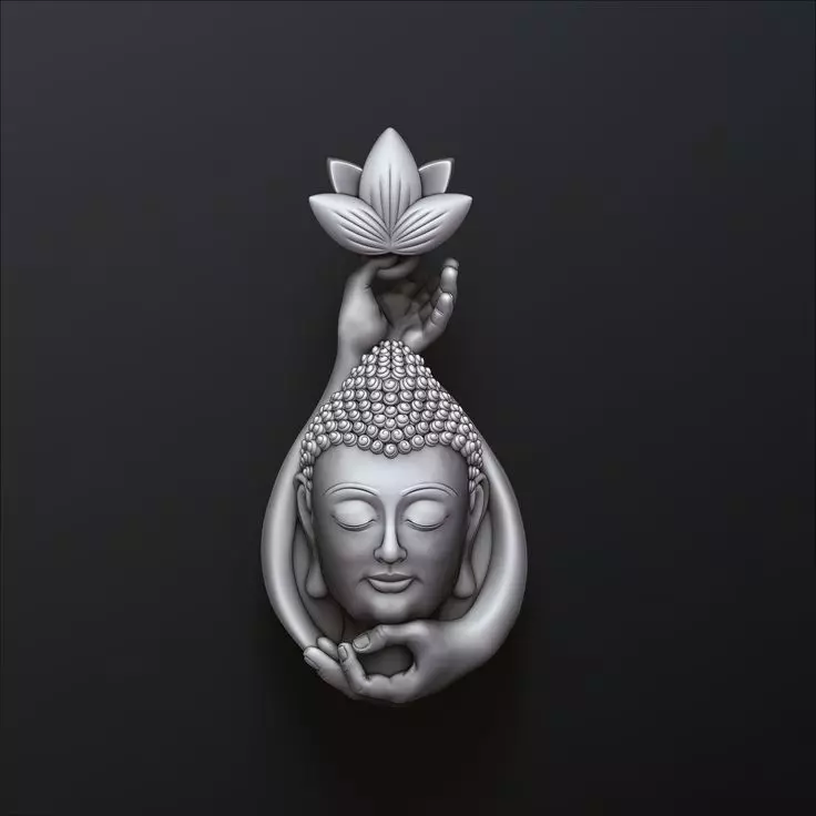Lotus Harmony Buddha - Minimal Zen Wall Sculpture 3D Model 3D print model_0