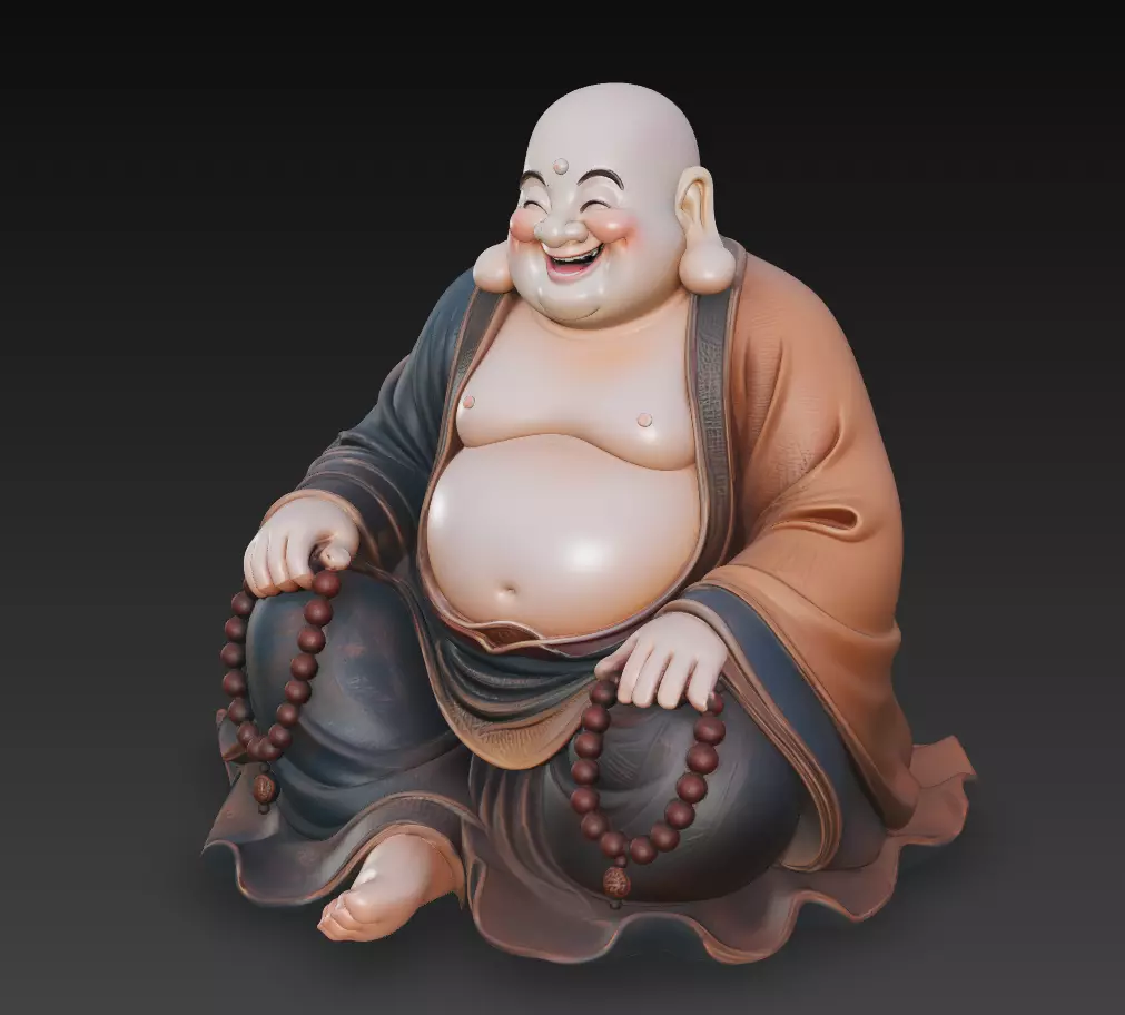 Laughing Buddha - Serenity Sculpture 3D Model 3D print model_4