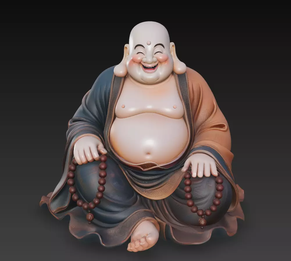 Laughing Buddha - Serenity Sculpture 3D Model 3D print model_2