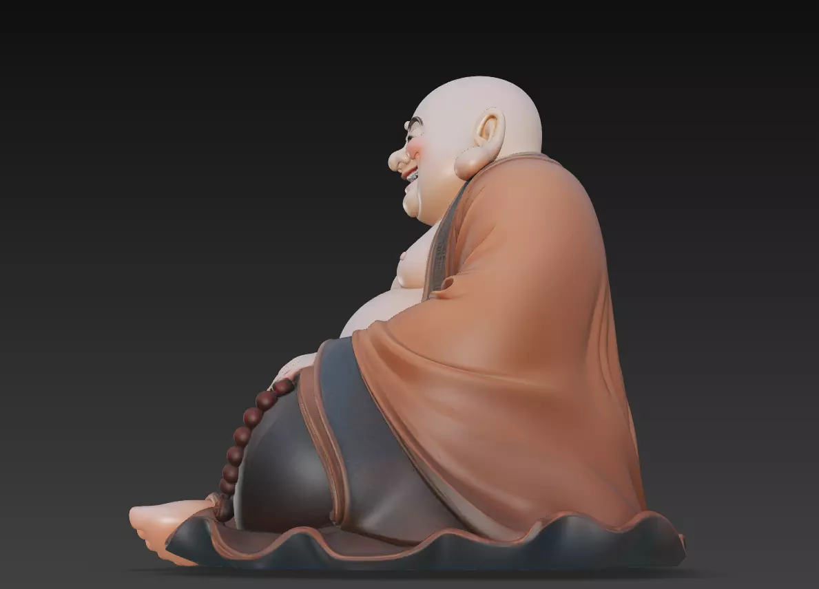 Laughing Buddha - Serenity Sculpture 3D Model 3D print model_5
