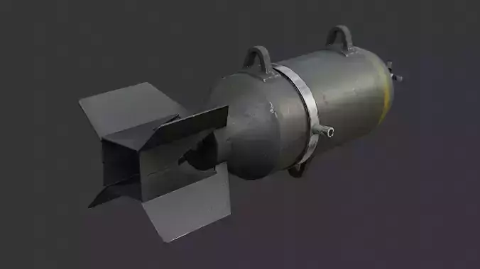 Bomb munition with tail fins and olive drab Low-poly 3D model