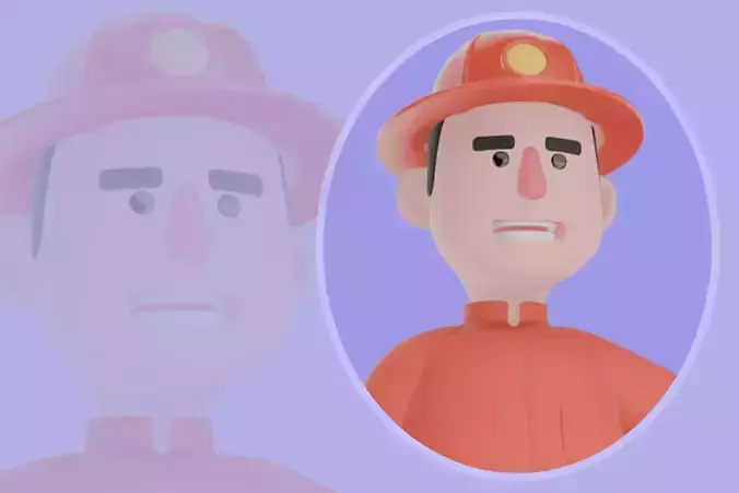 Stylized 3D Firefighter Beside Hydrant - Cartoon Rescue Man