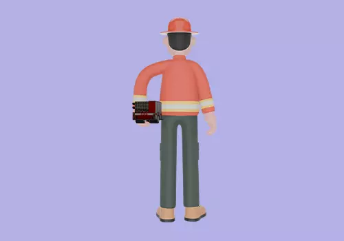 Stylized 3D Firefighter Holding Firetruck Model - Cartoon Man 3D model_4