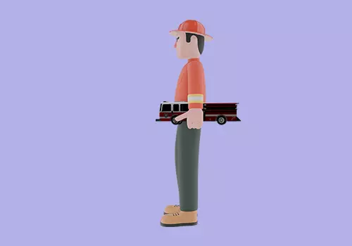 Stylized 3D Firefighter Holding Firetruck Model - Cartoon Man 3D model_3