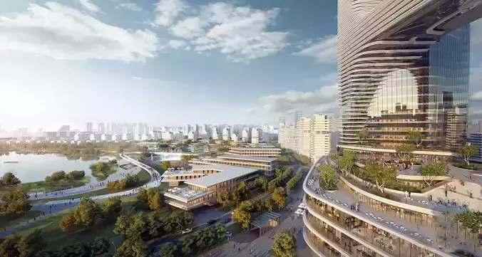 City aerial view of buildings planning landscape building