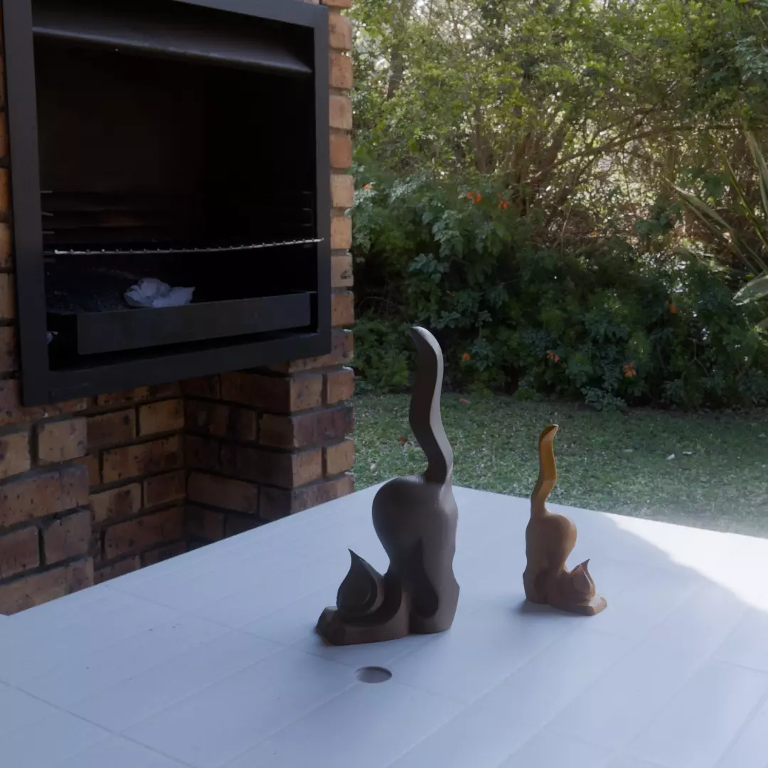 Modern Art Deco Cat Figurine with Elevated Tail 3D print model_3