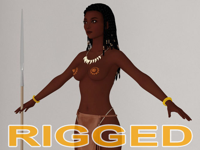  T pose rigged model of tribal girl Ashuna 3D model