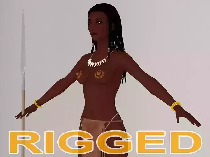  T pose rigged model of tribal girl Ashuna 3D model