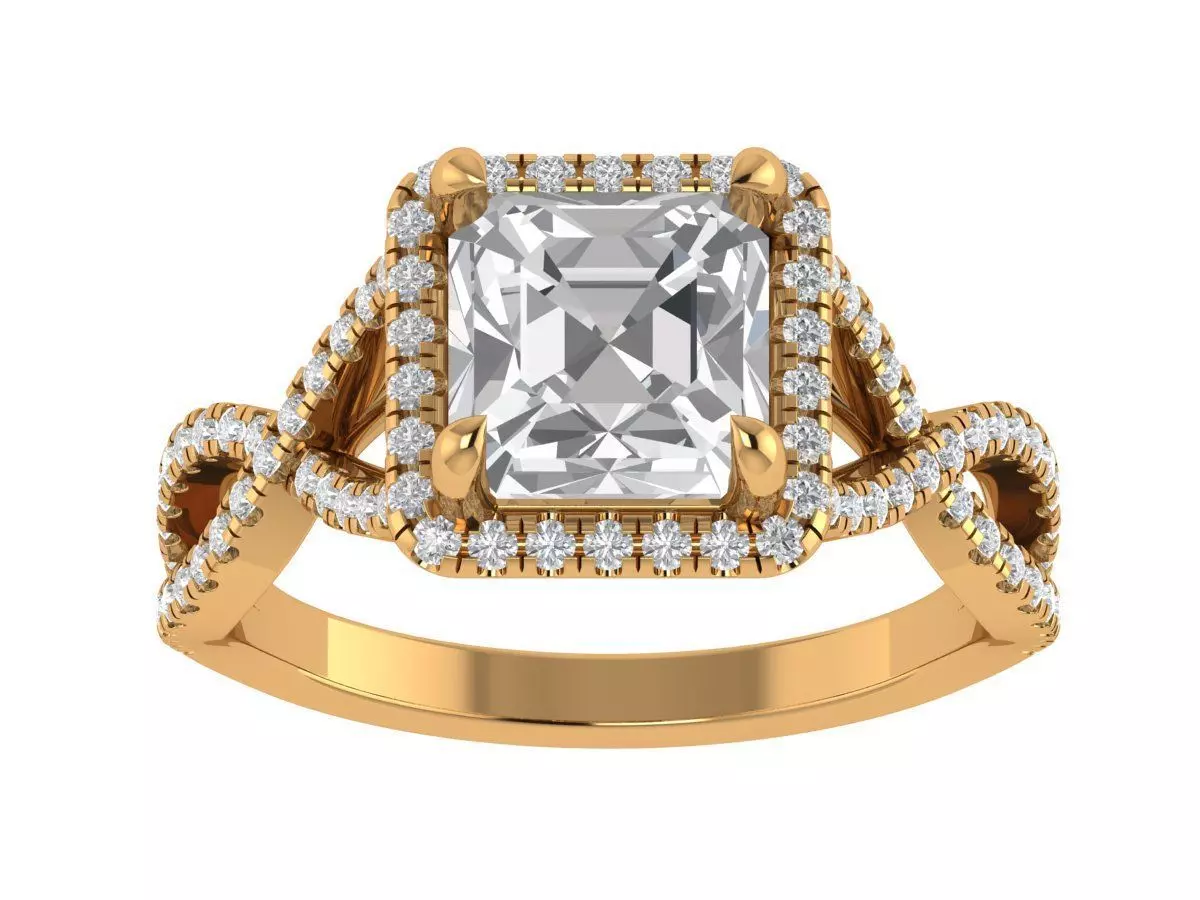 Asscher Engagement Ring 3D print model_3