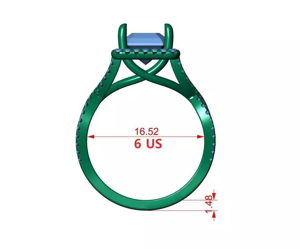 Asscher Engagement Ring 3D print model_12